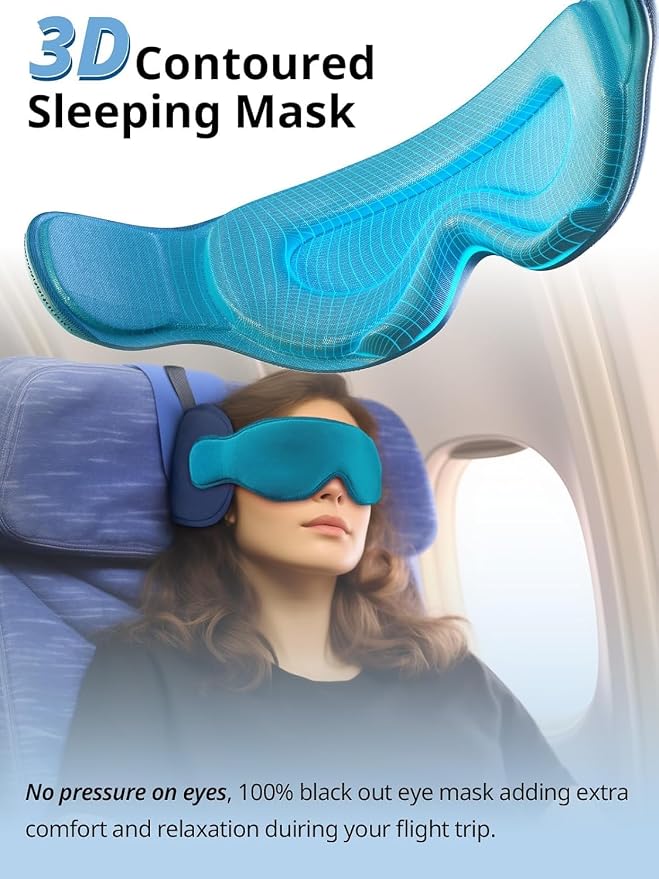 Travel Pillow for Airplane, 360° Head Support for Long Flight | Seat Strap System, 360° Headrest, Stable Comfort, Stop Bobblehead, 3D Eye Mask Airplane Pillow, Travel Essential, Stripe Grey - Image 4