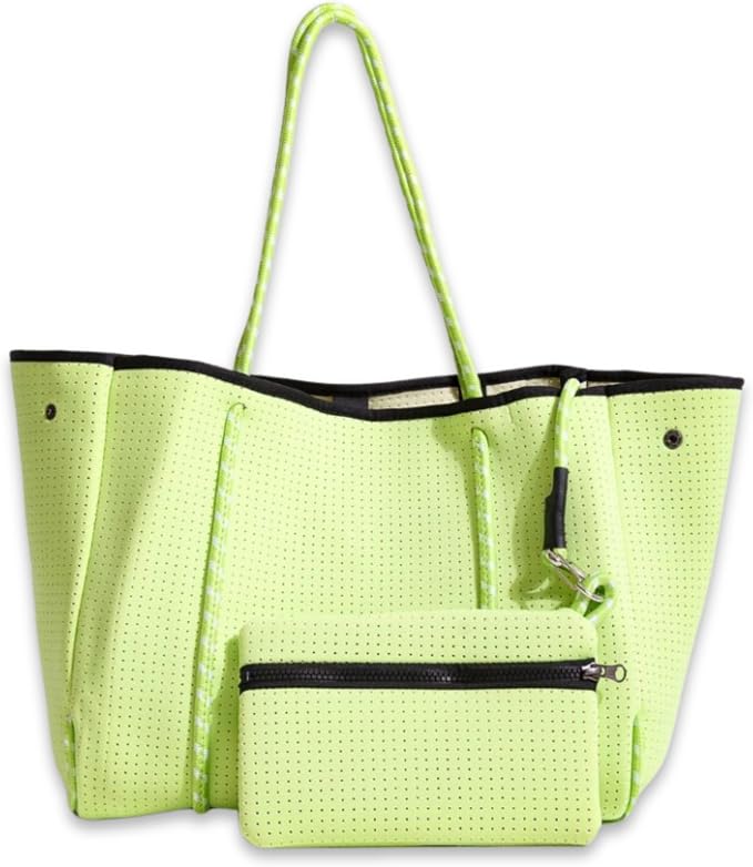 POPUPS Large Neoprene Tote Bag for Women - Everyday Designer Handbag for Travel Work and Beach with Pockets and Zipper Pouch by POPUPSBrand