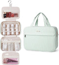 Narwey Striped Hanging Travel Toiletry Bag, Makeup Bag Organizer Make up Toiletries Bags for Full Size Essentials, Accessories, Brushes, Cosmetics (Mint Green Stripe, Large) by Narwey