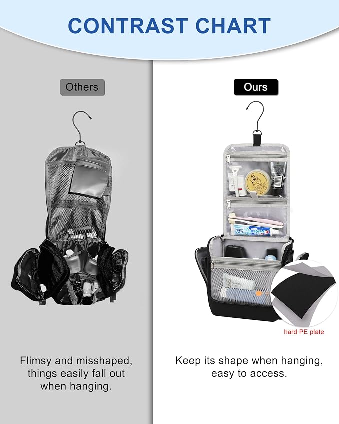 Relavel Hanging Toiletry Bag for Men and Women, Travel Toiletries Bag Water-resistant Large Makeup Cosmetic Organizer Storage, Shaving Dopp Kit Shower Bathroom Hygiene Bags, Carry-on Travel Essentials - Image 5