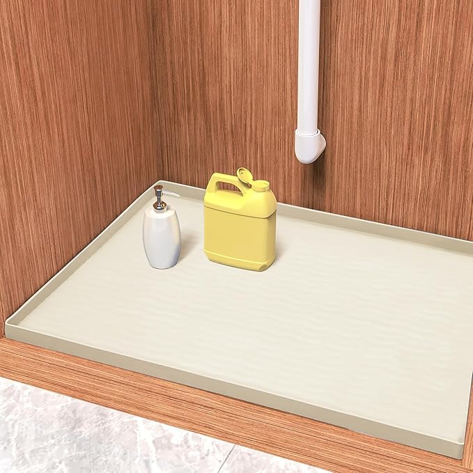 URMONA Waterproof Silicone Under Sink Mat 25'' x 22'' Shelf Liner for Kitchen and Bathroom, Cabinet and Counter Protector, Storage and Organizers, Litter Mat, Pet Cat Puppy Essentials(Cream) by URMONA