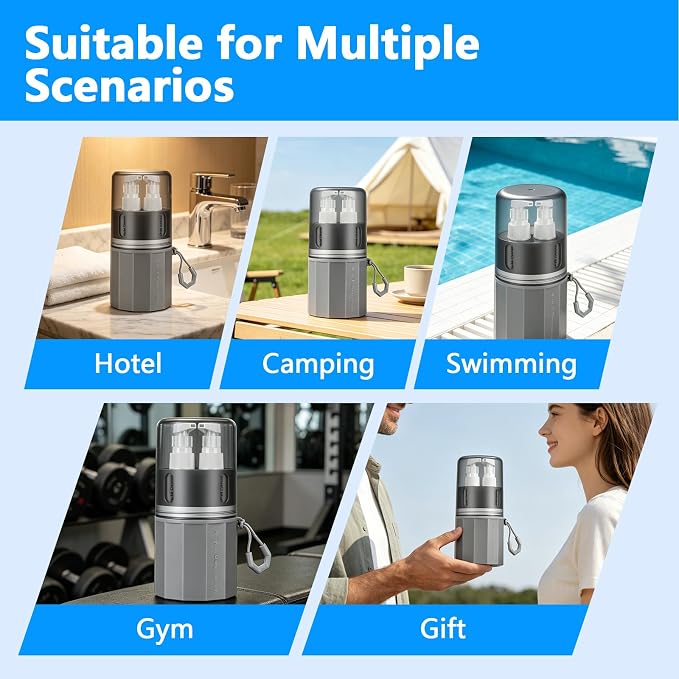 4 in 1 Travel Dispenser Bottles, TSA Approved Leak Proof Refillable Toiletry Containers with Vacuum Suction Cup for Smooth Walls, Portable Empty Bottle Set for Shampoo Conditioner Body Wash - Image 7