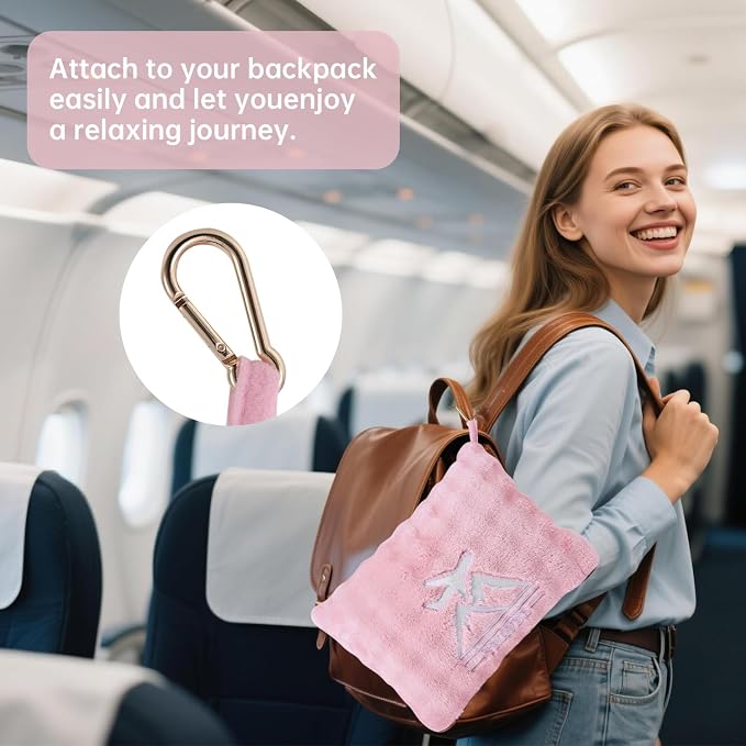 Travel Blanket and Pillow-2-in-1, Ultra-Soft&Compact, Airplane Blanket with Hand Luggage Belt and Backpack Clip,Travelers Accessories Gifts, 61x43 Inches(Pink - Image 6