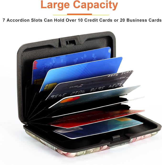 2 Pack Credit Card Holder for Women RFID Blocking Wallet, Happy Flower | Card Wallets for Women Small Mini Business Metal Accordion Aluminum Alloy Hard Case for Men - Image 4
