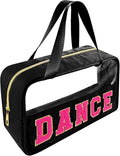 Bunliuys Chenille Letter Clear Makeup Bag Dance Patch, Travel Toiletry Makeup Bag with Handle, Nylon Waterproof Makeup Bags clear cosmetic bag, preppy patch makeup bag for Women (DANCE-Black) by Bunliuys