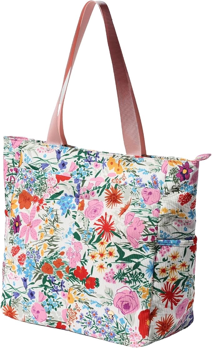 ESVAN Original Floral Tote Bag Large Shoulder Bag with Multi Pockets for Gym Travel Beach Daily Bags - Image 3