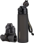 TakeToday Collapsible Water Bottles 21oz (600mL), Foldable Platinum Silicone Travel Water Bottle with Straw & Carry Strap, Leak-Resistant Screw Lid, Wide Mouth, BPA-Free for Hiking, Camping, Travel by TAKETODAY