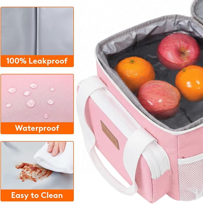Lifewit Medium Lunch Bag, Insulated Lunch Box, Soft Cooler Cooling Tote for Adult Men Women, Light Pink 12-Can (9L) - Image 5