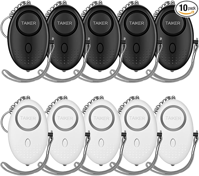 Personal Alarm for Women, 10Pcs 140dB Self Defense Keychain LED Light | Personal Safety Alarm with LED Light Panic Button for Women Kids and Elders (Black & White) by Taiker