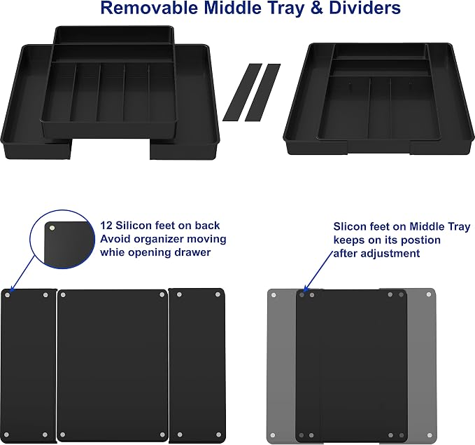 Simple Houseware Expandable Kitchen Drawer Flatware Organizer, Black | Expandable Kitchen Drawer Flatware Organizer, Black – Adjustable Cutlery Tray with 9 Compartments for Utensils and Silverware - Image 4