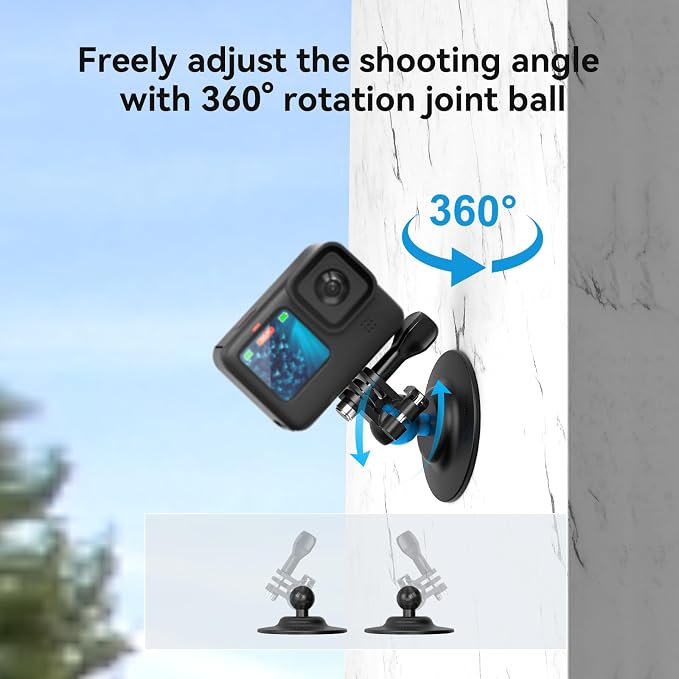 Adhesive Ball Joint Mount 360° Rotation for Action Camera, Compatible with GoPro Hero 13 12 11 Insta360 DJI Osmo Action, Adjustable Bracket for Motorcycle Helmet, Auto Windshield, Surfboard Mounting - Image 3