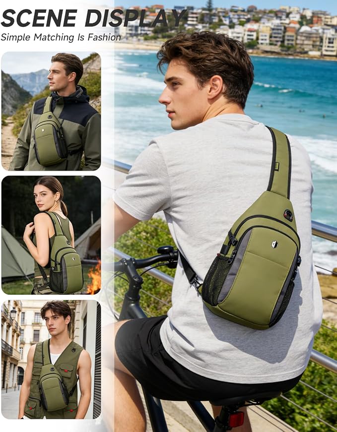 Tactical Sling Bag for Men, Expandable Army Green Chest Pack with Water Bottle Pocket & Earphone Port, Crossbody Backpack for Hiking, Travel & Outdoor, Fits Switch 2, 11 inch iPad | Mens Crossbody Bag - Image 2