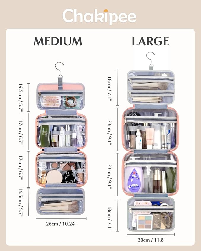 Travel Hanging Toiletry Bag for Women - Waterproof Cosmetic Organizer with Clear Window, Lightweight Bathroom Bags for Essentials, Makeup, Shampoo, Toiletries Dark Pink,Large - Image 3