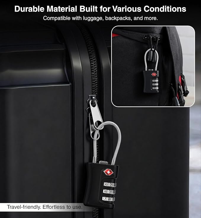TSA Locks for Luggage, 3 Digit Combination, Suitcase Locks TSA Approved, Easy Read Dials, Luggage Locks for Suitcase, Toolbox, Backpack, Bag, Gym Locker - Image 3