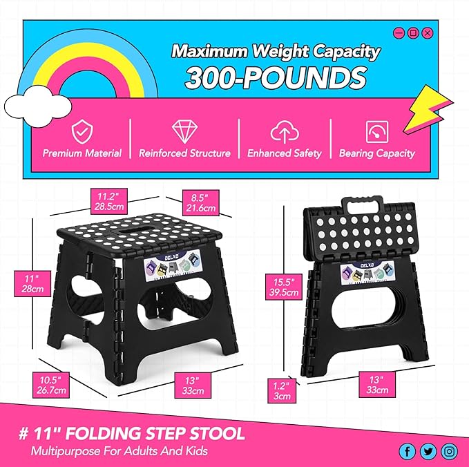 Delxo Folding Step Stool 11 Inch,300 Lbs Step Stool for Kids & Adults Black | Foldable Step Stool 11",Non-Slip Foot Stools with Handle,Lightweight Collapsible stools for Kitchen,Bathroom,Bedroom,Garden - Image 5