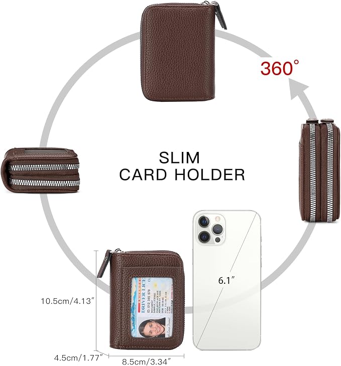 RNIEGA Credit Card Holder Wallet RFID Blocking Leather Small Wallet for Women Double Zipper Wallet with ID Window - Image 6