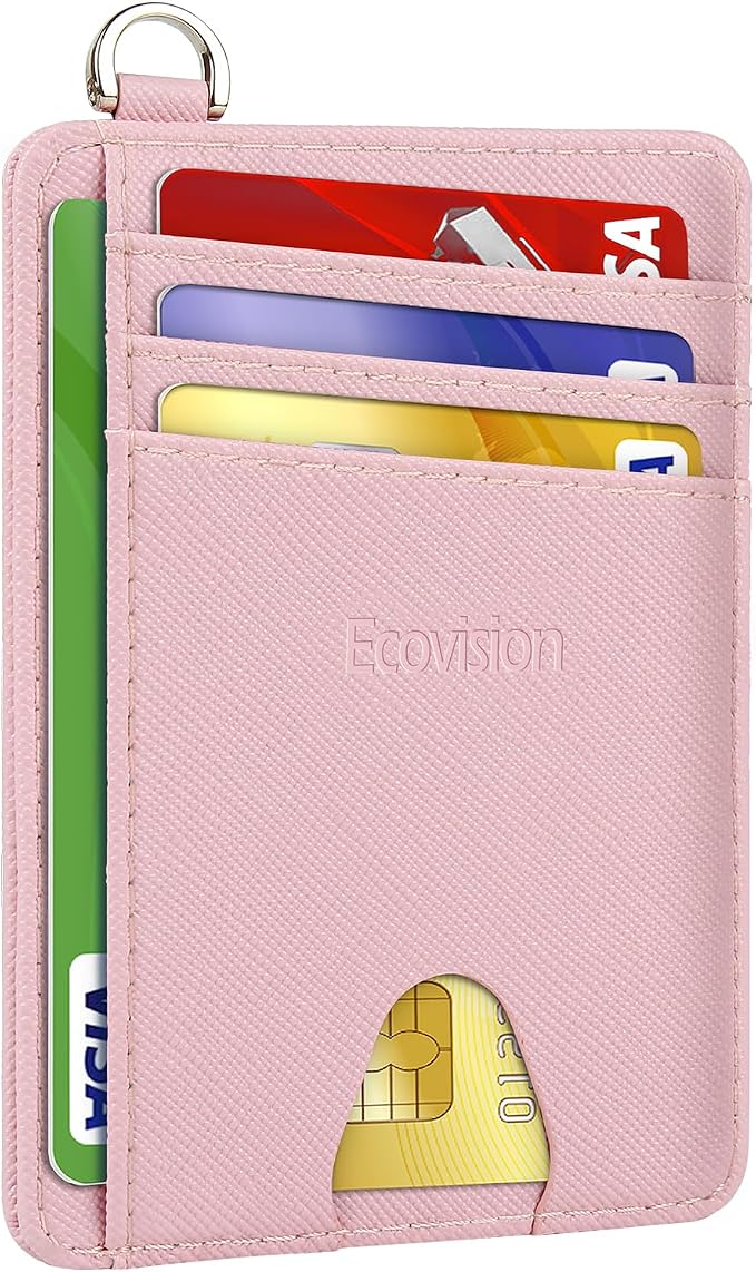 Slim Minimalist Front Pocket Wallet, RFID Blocking Credit Card Holder Wallet with Detachable D-Shackle for Men Women by Ecovision