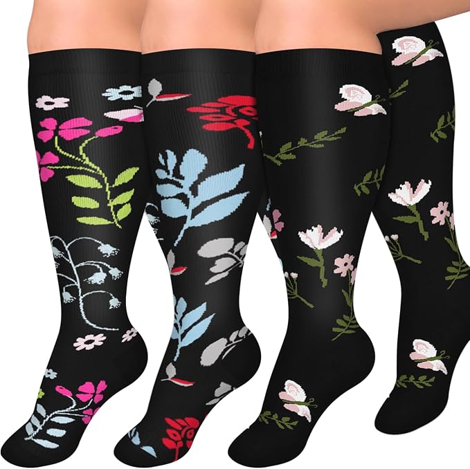 Diu Life 3 Pairs Plus Size Compression Socks for Women and Men Wide Calf Extra Knee High Support for Circulation by DiuLife
