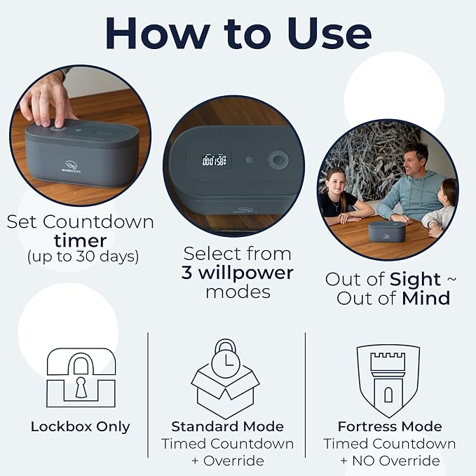 Mindsight Timed Lock Box | Unplug from Phones, Video Games, Social Media, Snacks & Cravings | 3 Modes based on Willpower | Easy to Use | Out of Sight ~ Out of Mind | Boost Your Mental Wellness - Image 5