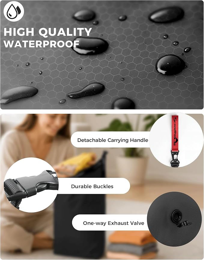 Travel Compression Laundry Bag, Pump-Free Vacuum Space Saver Bag for Dirty Clothes, Reusable Waterproof Wet Dry Bag, Travel Laundry Bag for Luggage, Packing, Suitcase (1 Pcs)（Black, L) - Image 4