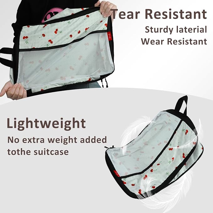U+U 4 Set Compression Packing Cubes, Travel Organizers (Sage Green Cherry) | Space-Saving & Lightweight Travel - Image 5