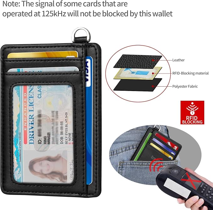 Slim Minimalist Front Pocket Wallet, RFID Blocking Credit Card Holder Wallet with Detachable D-Shackle for Men Women - Image 4