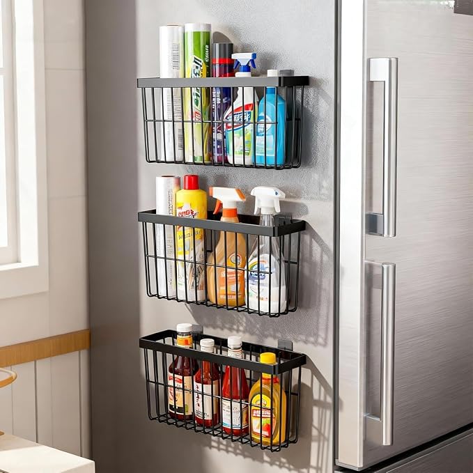 Kitchen Cabinet Door Storage Box, Self Adhesive Wall Mounted,Wardrobe/Bathroom/Refrigerator Small Items Organizer,Oil bottle/Seasoning storage (3 Piece) by Unknown