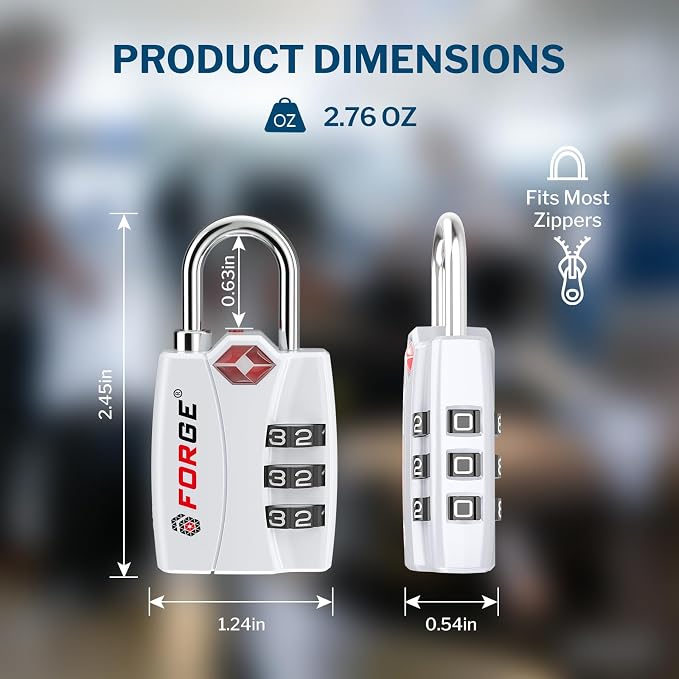 Forge Open Alert TSA Approved Luggage Locks - 3 Digit Combination, Easy Read Dials, Zinc Alloy Body - Ideal Travel Lock for Luggage, Suitcases, Bags & Toolboxes. White 2 Locks. - Image 6