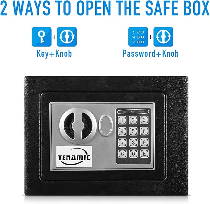TENAMIC Safe Box 0.23 Cubic Feet Electronic Digital Security Box, Keypad Lock Box Cabinet Safes, Solid Alloy Steel Office Hotel Home Safe, Black - Image 3