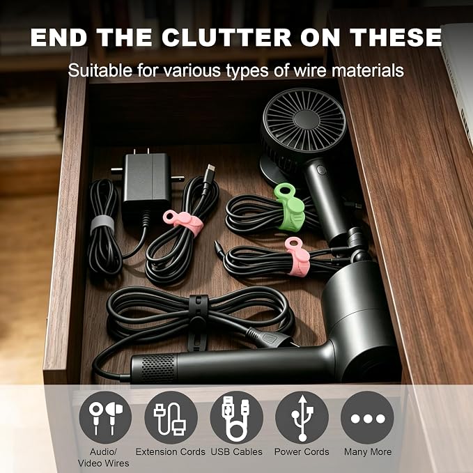 30Pcs Silicone Cable Ties Reusable Wire Organizer Straps | Fastening Earphones,Chargers, Home Office,Desk,Kitchen Appliance Cables & Wires Cable Ties Cord Organizers(5 Colors) - Image 6