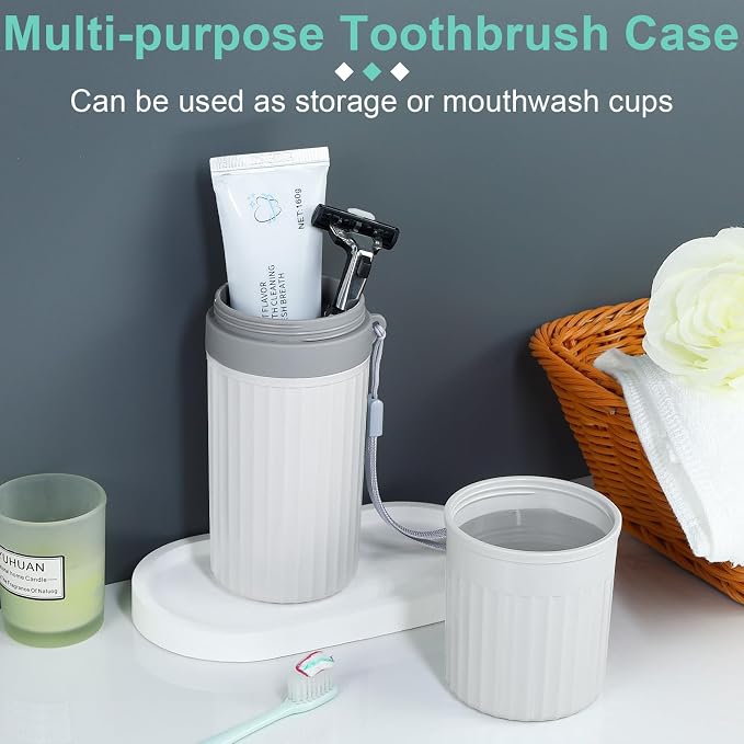 Mulbozy Travel Toothbrush Holder, Large Travel Toothbrush Cup Case, Portable Travel Toothbrush Toothpaste Makeup Storage for Business Trip Camping School - Gray - Image 4