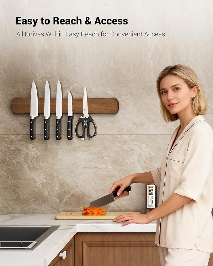 Magnetic Knife Holder, 24 Inch Acacia Wood Knife Strip for Wall or Fridge | Fridge Magnetic or Screw-Mounted, Strong Magnet Secures Knives, Space-Saving, Kitchen Knife Storage, Housewarming Gift - Image 3