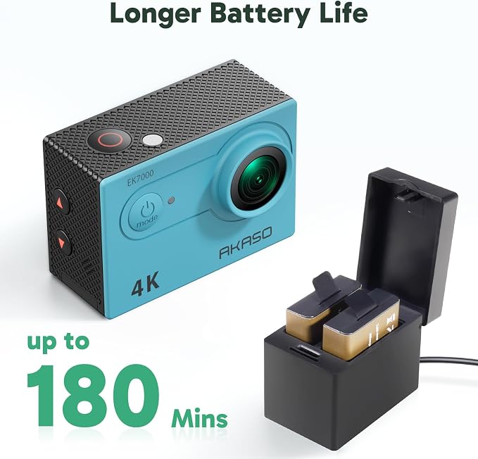 AKASO EK7000 4K30FPS 20MP WiFi Action Camera with EIS Ultra HD 131FT Waterproof Underwater Camera Remote Control 4X Zoom Support External Microphone Blue - Image 8
