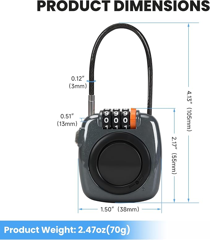 3-Digit Combination Holder Lock Compatible with Apple AirTag, Steel Cable – Alloy Body Ultra Durable Secure Anti-Theft for Luggage, Backpack, Bags, Suitcase, Gym Locker, Travel Safe (Gray) - Image 2