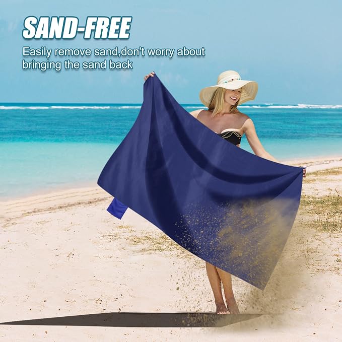 Odoland Sandproof Beach Blanket, Waterproof Portable Mat with Carry Pouch | 43.3“x27.5” Quick Drying & Foldable Lightweight Sand Free Beach Mat Tarp for Hiking, Camping, Travel, Blue - Image 8