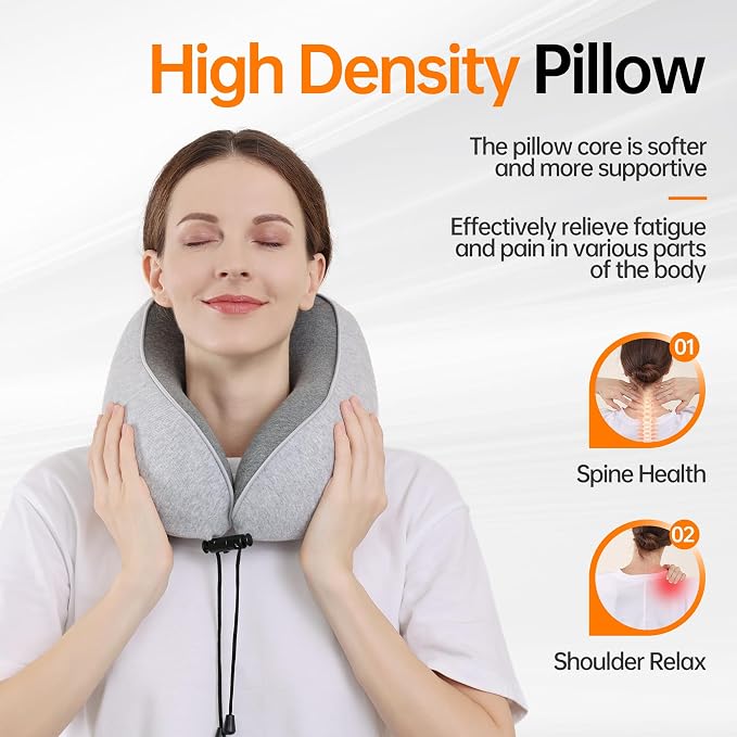 Travel Pillows for Airplanes,100% Pure Memory Foam Travel Neck Pillow | Washable Cotton Cover,Comes with 3D Eye Mask,Earplugs,Storage Bag,Ideal Travel Gift,Relieve Neck Pressure,Light Grey - Image 5