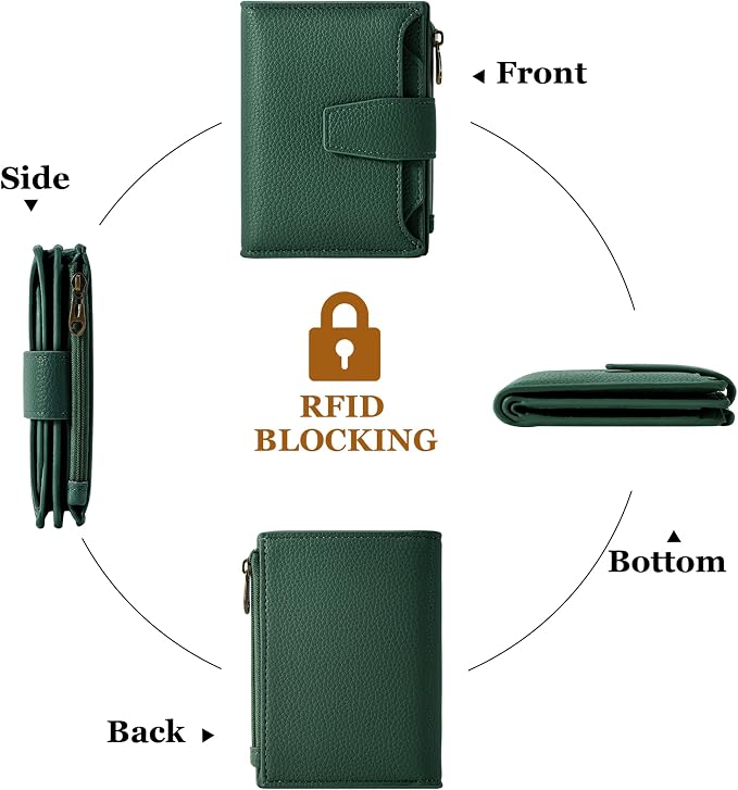Small Wallet Women RFID Blocking Soft Leather Bifold Compact Card Holder Wallet for Women with Zipper Coin Pocket 4 ID Window - Image 4
