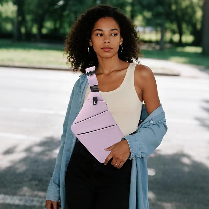Anti Theft Crossbody Bags for Women Men, Multi-Pocket Shoulder Bag, Slim Sling Purse with 2 RFID Blocking Card (Right Shoulder-Pink Purple) - Image 9