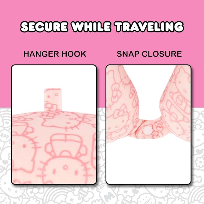 FUL Hello Kitty Neck Pillow, Pink | All Over Print Memory Foam Travel Accessories for Airplane, Car and Office, Comfortable and Breathable - Image 4