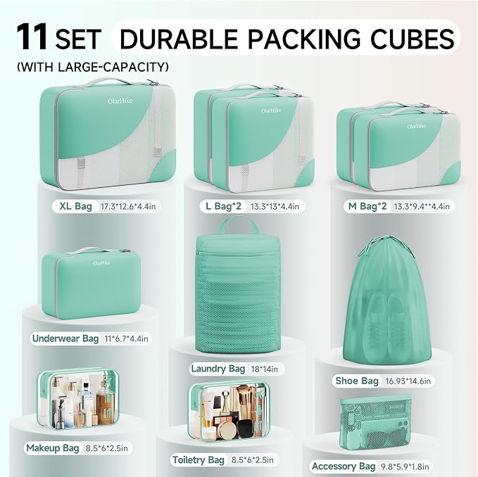 OlarHike 11 Set Packing Cubes for Travel,Gifts for Women Mom,Anti-Tearing Suitcase Organizer,with Over 1000 pcs Mesh Holes,Vacation Essentials & Accessories for Cruise Ship - Image 2