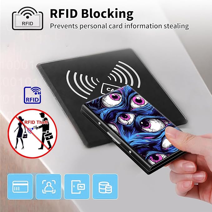 Metal Wallet,Credit Card Holder for Women Men,RFID Blocking Card Holder Mini Slim Aluminum Wallet ID Case Hard Case Business Card Holder Case,Funny Blue Eyes - Image 3