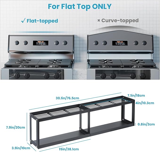 OTraki 2 Tier Strong Magnetic Oven Shelf 30 Inch Length Spice Rack | Over The Stove Shelf with 2 Anti-Slip Mats Seasoning & 4 Hooks Kitchen Spice Storage Organizer Black - Image 4