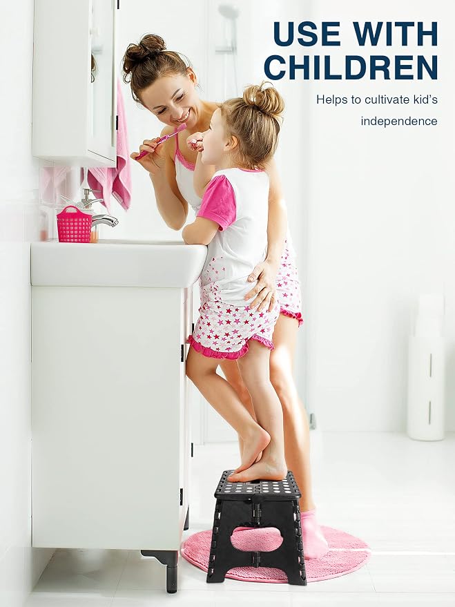 Dyforce Kids Step Stool 11 Inch, 300lbs Folding Step Stool for Adults | Toddler Step stool Black,Anti-slip Heavy Duty with Carry Handle, Lightweight Foldable Stool for Bathroom Kitchen Bedroom - Image 4