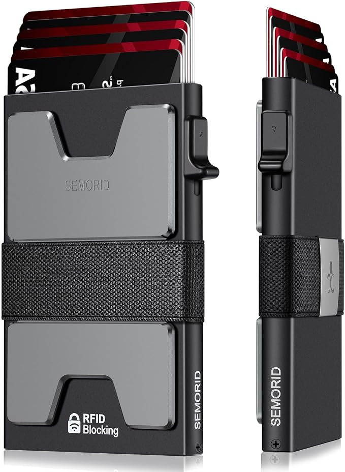 SEMORID RFID Blocking Slim Card Holder Wallet for Men Wallet Minimalist | Durable Expandable Backplate Compact Smart Metal Pop Up Wallet Front Pocket Holds 12+ Cards Plus Cash, Birthady Gifts for Men by SEMORID
