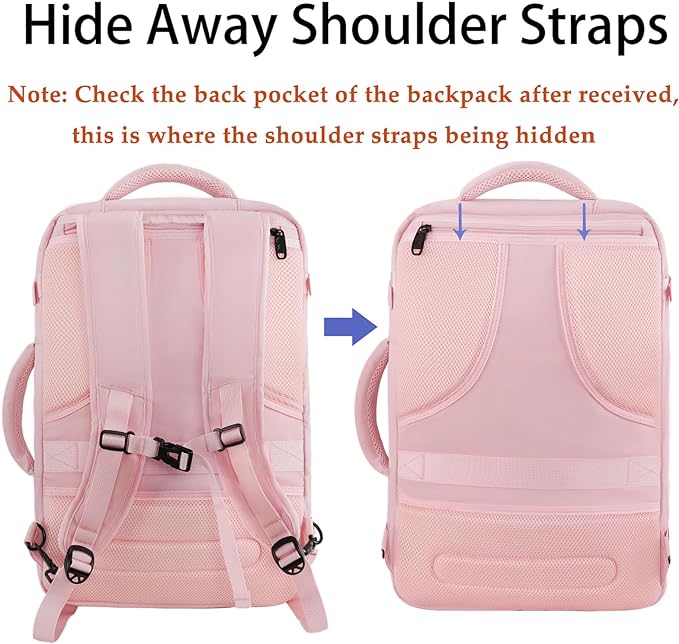 MATEIN Pink Travel Backpack for Womens, 45L Extra Large Carry on Backpack | Fits Overhead Bin, Expandable Cute Weekneder Daypack, Adjustable Shoulder Strap, Gifts for Travelling, International Trip - Image 6