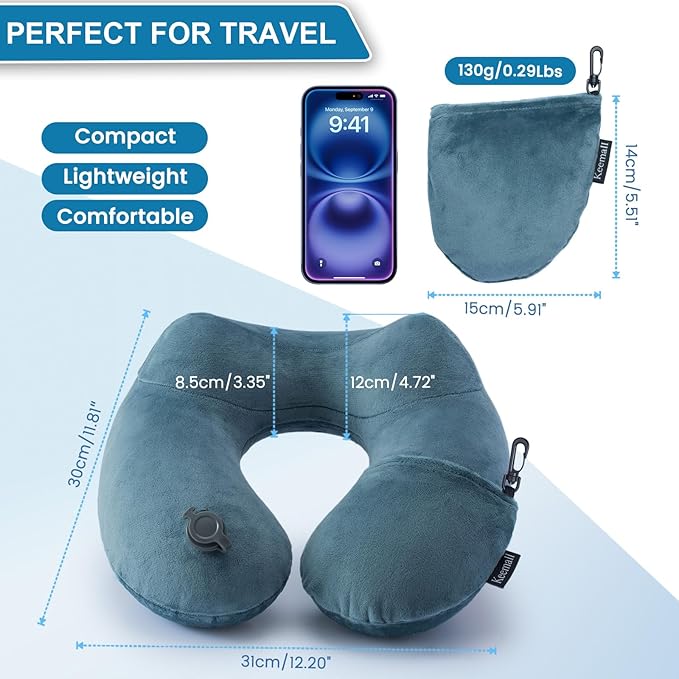 Keemall Inflatable Travel Neck Pillow, Cervical Support for Airplane & Car | Upgraded Ergonomic Blow-Up Cushion with Washable Cover, Relieves Neck Pain for Office Naps, Car Trips & Long Flights, Grey - Image 8