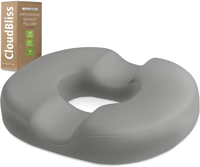 CloudBliss Donut Pillow Stadium Seat Cushion for Tailbone Pain Relief and Hemorrhoids, Memory Foam Seat Chair Cushion, Portable Seat Cushions for Bleachers, Car, Home & Office by CloudBliss
