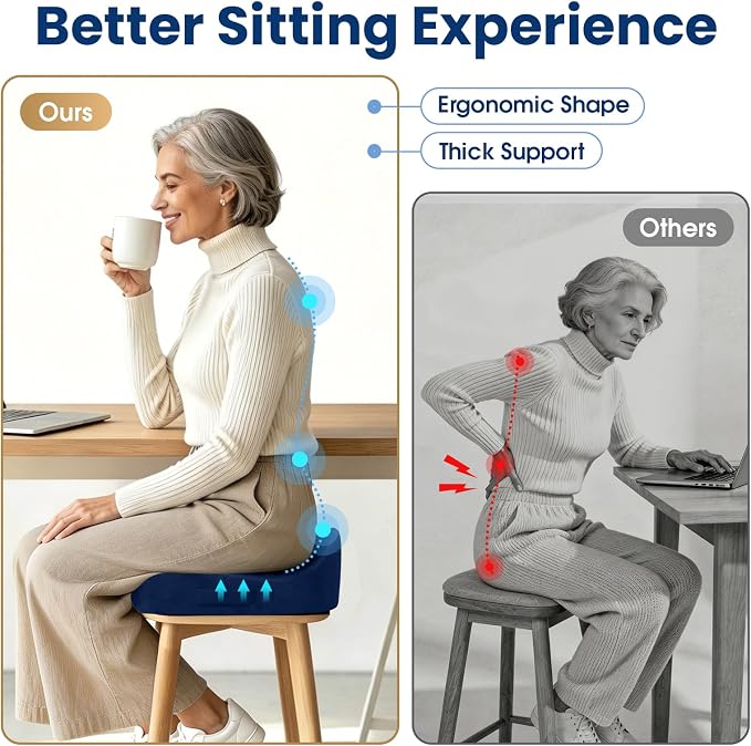 Memory Foam Seat Cushion for Office Chair & Car Seat, Blue | for Office Chair, Car Seat, Relieving Pressure Tailbone Sciatica Back Pain for Long Sitting Office Workers, Car Drivers - Image 5