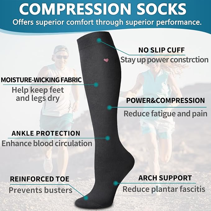 6 Pack Copper Compression Socks for Women and Men Circulation-Best Support for Medical,Running,Nursing,Athletic - Image 5