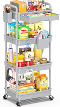 SUNALLY 4 Tier Rolling Cart with Drawer, Craft Storage Cart Organizer, Gray | Bathroom Storage Organizer with 2 Lockable Wheels, Rolling Utility Cart for Kitchen, Office, Baby, Makeup, Nail,Snack,Laundry by SUNALLY